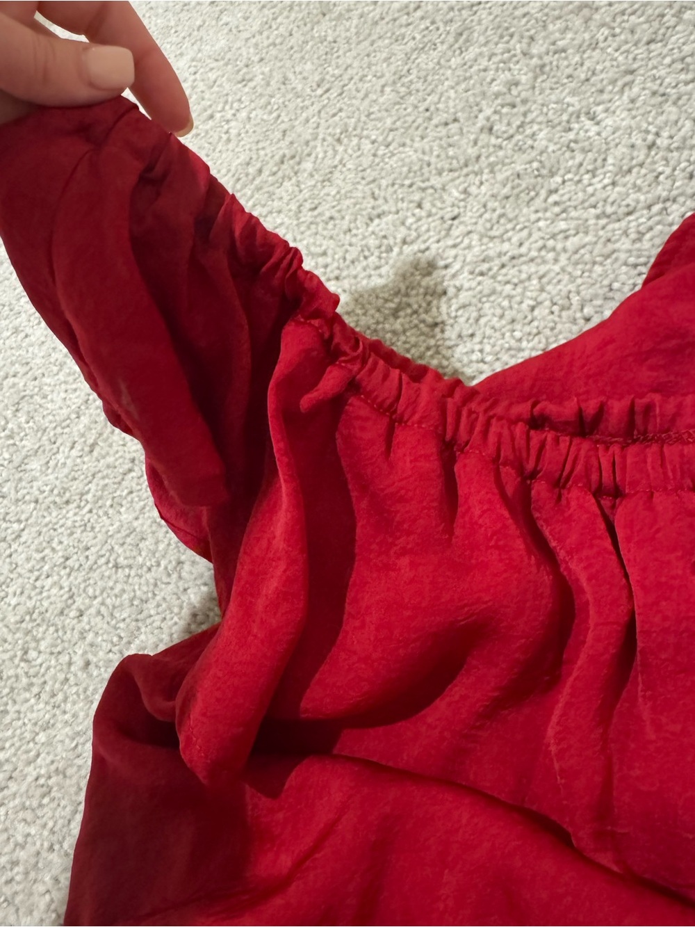She + Sky Deep Red Off-Shoulder Ruffle Romper - Picture 6 of 6